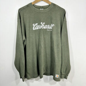Carhartt Thermal Waffle Knit Spellout Shirt Men XL Green Heavy Relaxed